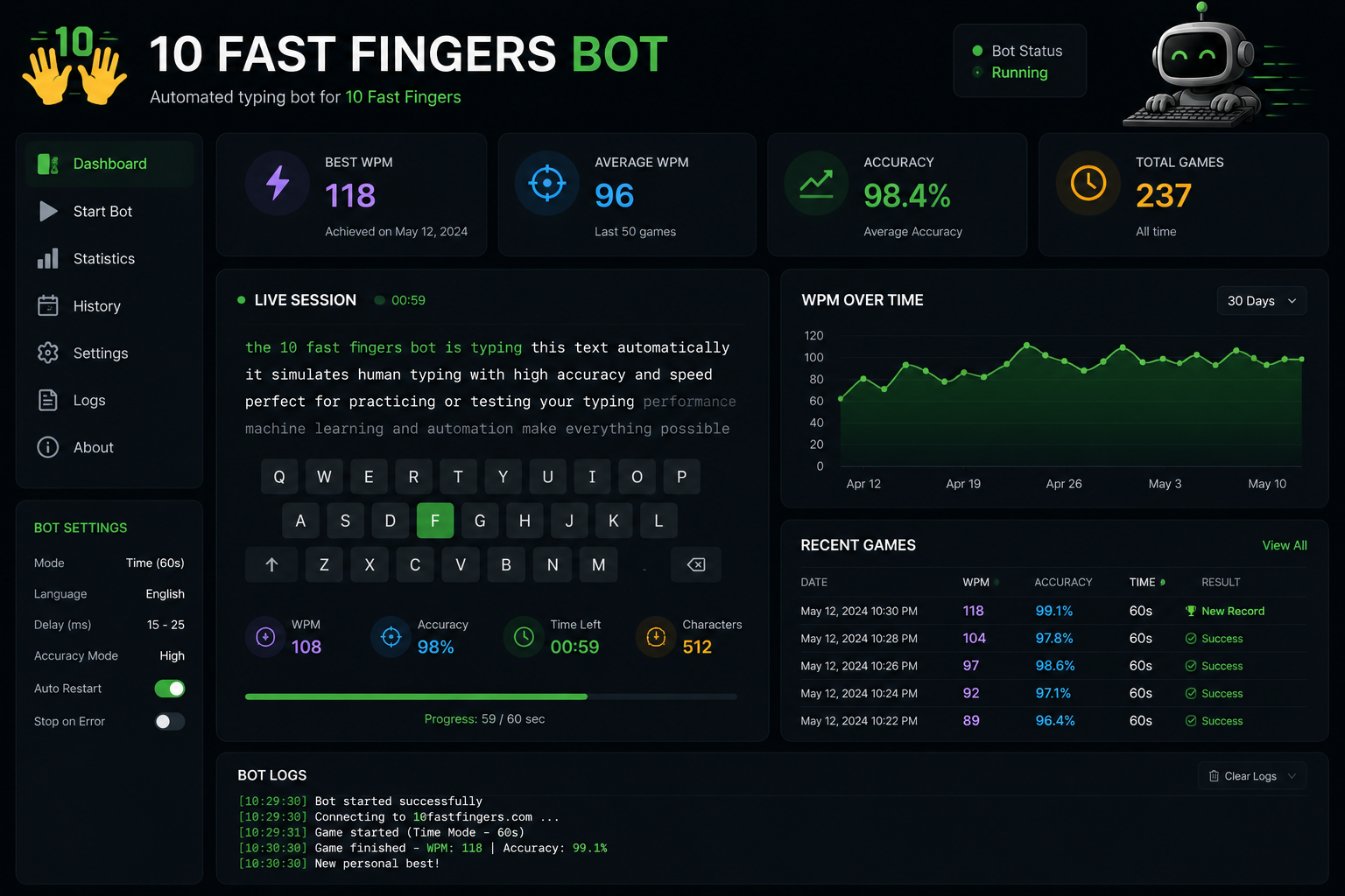 10 Fast Fingers Bot project